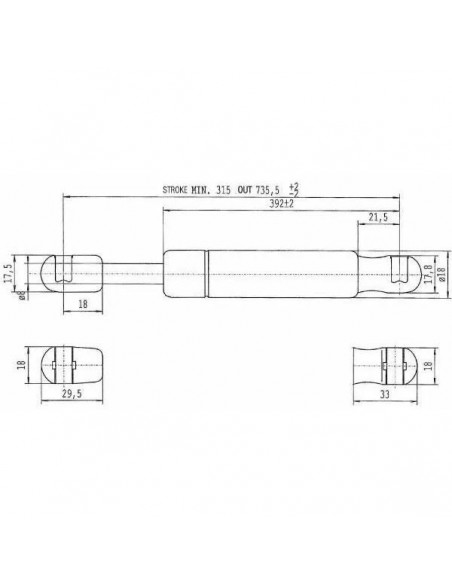 Cilindru cu Gaz 736 mm 140N John Deere AL35675, AL66992