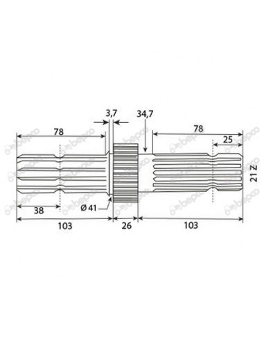 Shaft PTO 233 mm (1"3/8) Z-6/21 John Deere L173282, L110178, L156976, L151598, R93500, R125087