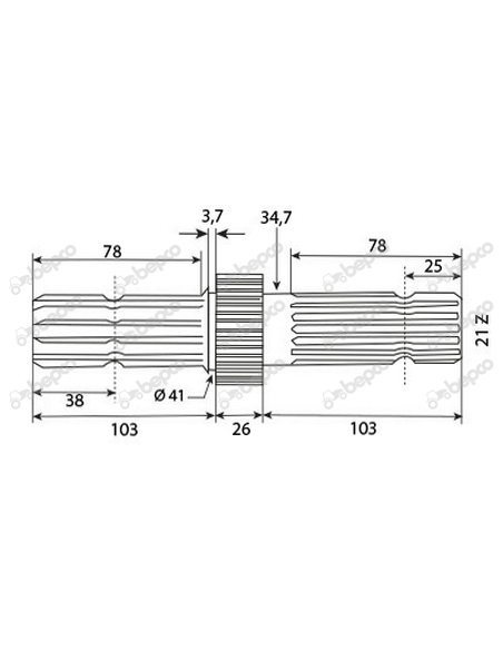 Shaft PTO 233 mm (1"3/8) Z-6/21 John Deere L173282, L110178, L156976, L151598, R93500, R125087