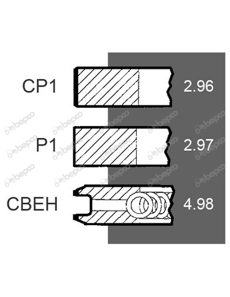Piston Ring Set Ø 102-3x3x5 mm Zetor 52110096, 69010380, 69010381, 71010304, LP3255