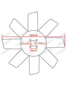 Fan Blade Ø 480 mm - 8 Bades John Deere AR26382, RE41269 2