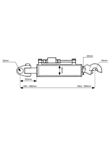 Hydraulic Top Link Cat.3/3 Knuckle and Q.R CBM Hook, Cylinder Bore 90 mm, Min. Length 690 mm