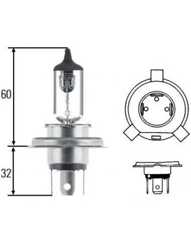 Bulb, Halogen H4 12V 60/55W P43t-38