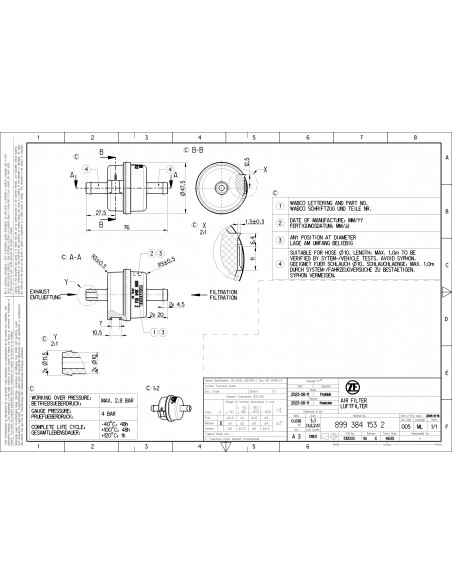Air Filter Compressor 45x80x45 mm Audi - 8993841532, 899 384 153 2, 899.384.153.2, 899-384-153-2