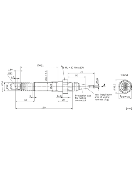 Position Sensor Ø 24x160 mm Fendt G210861100070, Bosch R917001941