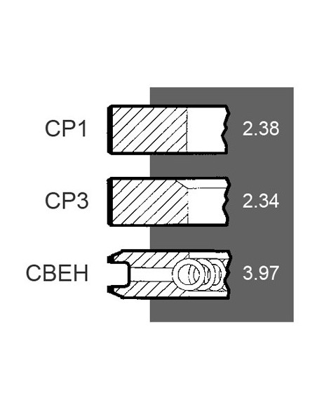 Segmenti Piston Ø 102 - 2.8x2.34x3.97 mm - 0.020" Cummins 3806241, 3802042, 380204200, 380624100, Case IH A77463