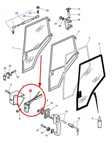 Lock, Inner Door Handle Left Massey Ferguson 3804663M1, 6005029061, 1000109223